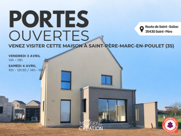 Maison individuelle en cours de construction à Saint-Père-Marc-en-Poulet réalisée par Maisons Création lors de portes ouvertes.